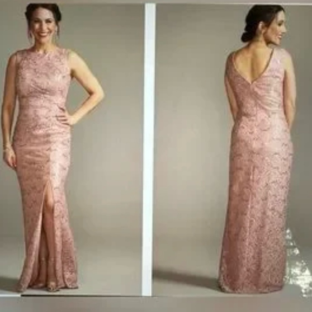 Nwt Oleg Cassini Dusty Pink Draped Lace Sequin Dress